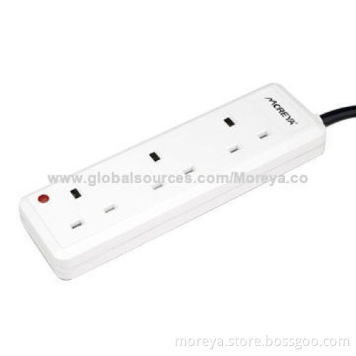 British Standard Power Strip with 3 Sockets Outlet, Extension Cord, Overload Protection